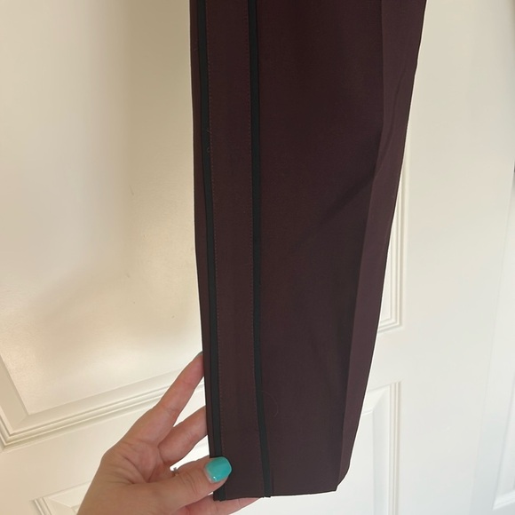 Vince Wool Side Stripe Tuxedo Burgundy Black Career Pants - Picture 4 of 7